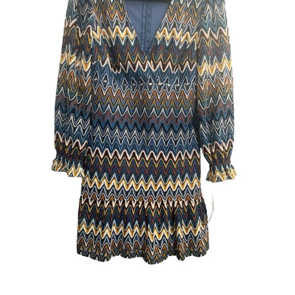 NWT Donna Morgan Nordstrom 6 Blue Rust Zig Zag Crochet Dress Poet Sleeve #5575 - Picture 7 of 16